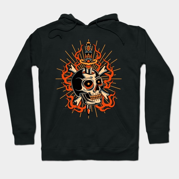 Skull Traditional Tattoo Hoodie by Abrom Rose